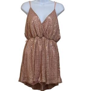 Saints & Hearts Sequin Romper Small Pink Sparkle Party NYE Clubwear Glam